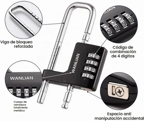 Vista 5 de Cerradura de combinación, cerradura de combinación de 4 dígitos, grillete de 3/8 pulgadas de largo, candado impermeable para exteriores