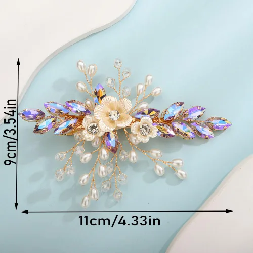 Vista 7 de Teyglen Pinza para el pelo de novia de cristal con diamantes de imitación, perlas hechas a mano, accesorios para el cabello de boda, accesorios