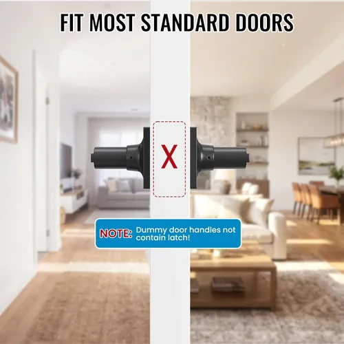 Vista 5 de HOSOM Dummy Door Handle,2 Pack Closets,French Double Doors Knobs Levers Negro mate