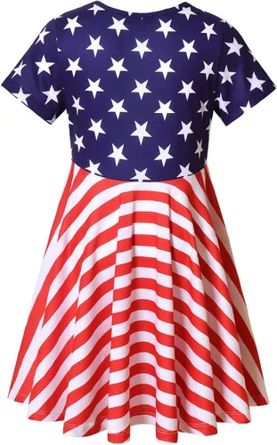 Vista 2 de Vestidos de unicornio para niñas, ropa casual de manga corta con vuelo de verano para niñas
