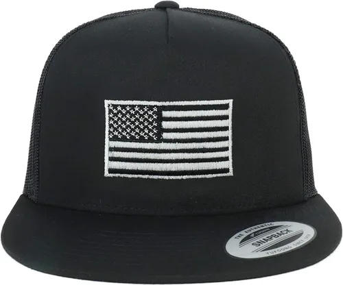 Vista 2 de Flexfit Oversize XXL Gorra de malla con diseño de bandera estadounidense bordada de 5 paneles
