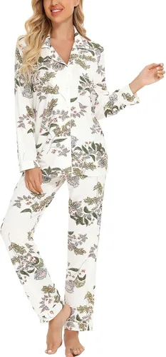 Vista 9 de Leikar Button Up Pajamas For Women Long Sleeve Viscose Soft Pjs Lounge bean paste