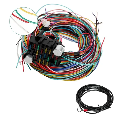 Vista 5 de Cables universales extralargos de 21 circuitos, kit de arnés de cableado Hotrod compatible con cableado automotriz universal GM Chevy