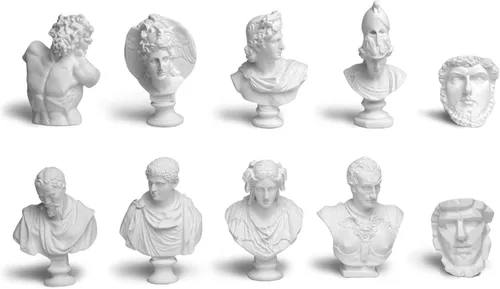 Vista 6 de Garwor Juego de 10 mini figuras de mitología griega, escultura de resina de fama mundial, estatua de busto, decoración artística para oficina