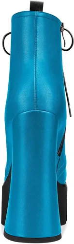 Vista 4 de HDEUOLM Botas de tobillo con tacón alto de bloque grueso para mujer, puntera redonda, botines cortos con cordones y cremallera, zapatos clásicos