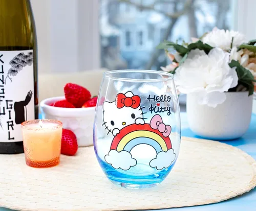 Vista 3 de Silver Buffalo Sanrio - Vaso de vino sin tallo, diseño de Hello Kitty, con capacidad para 20 onzas