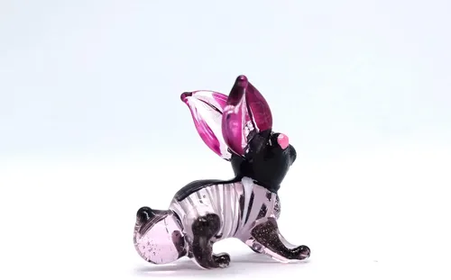 Vista 6 de Micro figuras de conejo de vidrio soplado a mano, animales, regalo coleccionable para decoración del hogar (negro rosa)