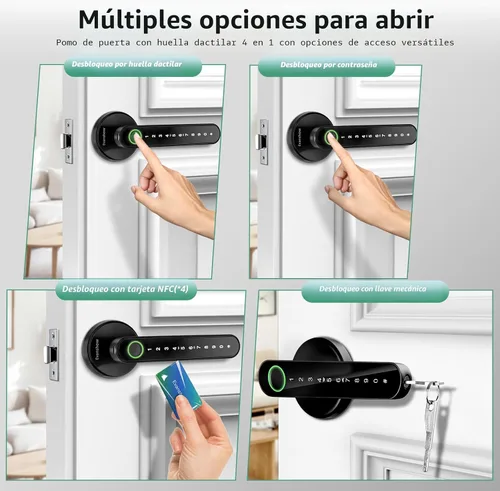 Vista 2 de Cerradura de puerta con huella dactilar, perilla biométrica de puerta con teclado sin llave, cerraduras de puerta para dormitorios, hogar, hotel