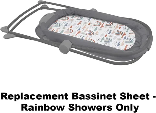 Vista 5 de F-Price - Hoja de repuesto para moisés Fisher-Price Soothing View - GPN07 ~ Sábana de repuesto para moisés ~ Rainbow Showers, melocotón, blanco. Azul