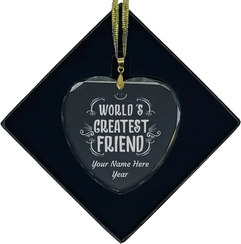 Vista 6 de LaserGram Personalized Glass Christmas Ornament, World's Greatest Friend, Custom Laser Engraved Gift Idea (Diamond Shape)