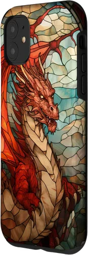 Vista 2 de Funda medieval para iPhone 11 con diseño de dragón de color rojo