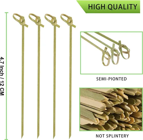Vista 7 de 100 palillos de cóctel, palillos de dientes elegantes para aperitivos, mini palitos de comida Natural Bamboo Knot Skewers, 4.7 Inch Tooth Picks
