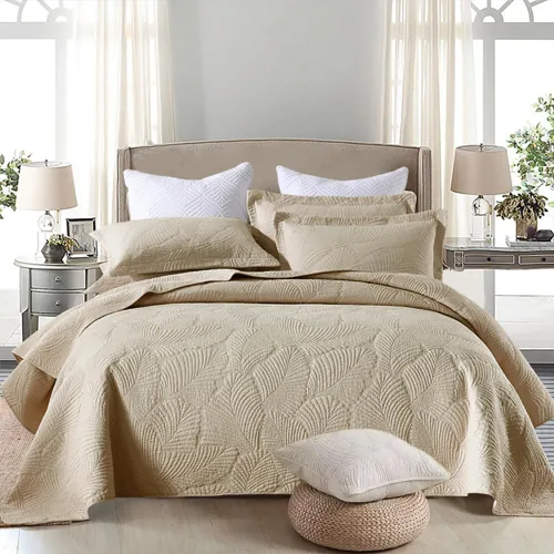 Vista 8 de Mixinni - Juego de colcha reversible de 2 piezas, tamaño individual, color beige, con patrón bordado elegante, juego de edredón y funda de almohada