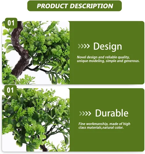 Vista 7 de EXCEART Árbol bonsái artificial, plantas de plástico, adorno bonsái para decoración de boda, árbol bonsái de imitación verde