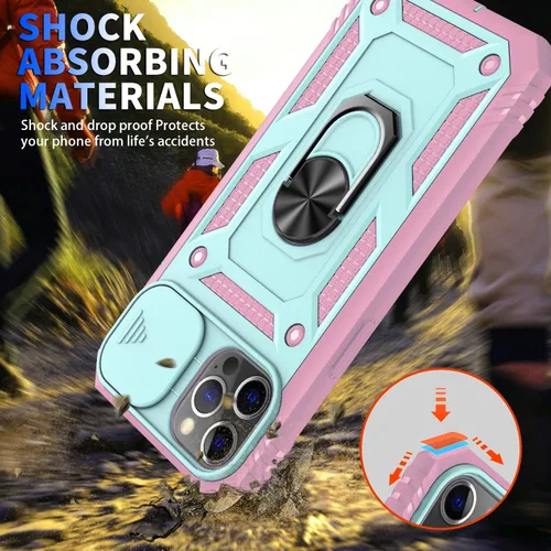 Vista 3 de Funda para iPhone 12 Pro Max, a prueba de golpes, resistente a los impactos con lente deslizante Funda protectora para iPhone 12 Pro Max