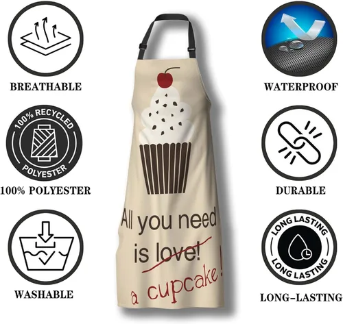 Vista 7 de Delantal de hornear para hombres, All You Need Is a Cupcake Craft Delantales para mujeres para cocina, cocina, restaurante, barbacoa, pintura