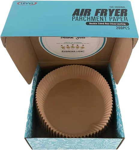 Vista 7 de Forro de papel desechable para freidora de aire, 200 unidades, antiadherente, impermeable, papel pergamino natural de grado alimenticio