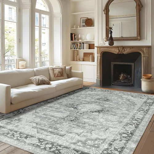Vista 15 de Auemtyn Alfombra de área de 8 x 10 pies para sala de estar, alfombra lavable con parte trasera antideslizante, alfombra de pelo bajo para gris