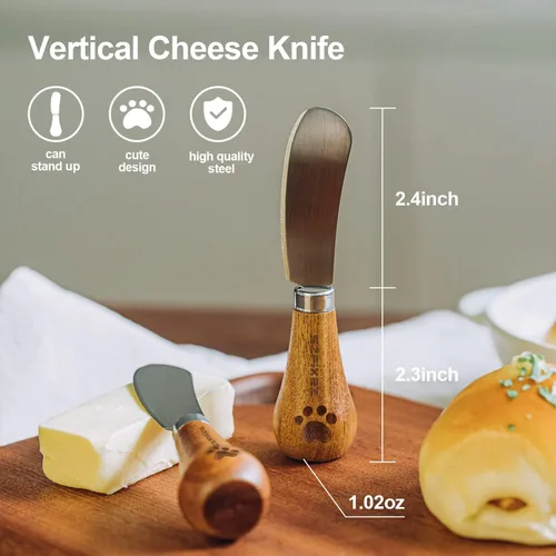 Vista 2 de Juego de cuchillos de queso, lindo cuchillo de mantequilla de pie de acero inoxidable 420 de grado alimenticio, cuchillos esparcidores