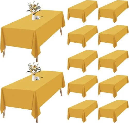 Vista 18 de Paquete de 12 manteles rectangulares beige para mesas de 6 pies de 60 x 102 pulgadas, manteles impermeables beige a granel para bodas, poliéster