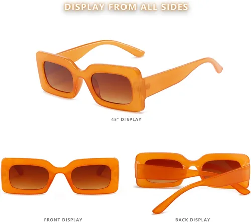Vista 3 de LASPOR Lentes de sol rectangulares vintage de los años 90, lentes de sol cuadrados de moda para mujeres y hombres