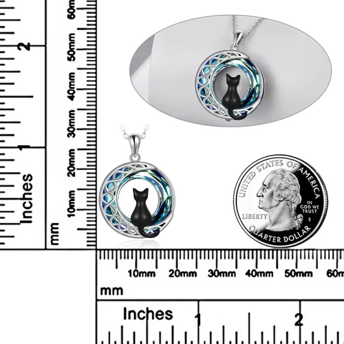 Vista 4 de CRMAD Collar de gato para mujer de plata de ley con colgante de luna celta de cristal, joyería irlandesa, regalos familiares