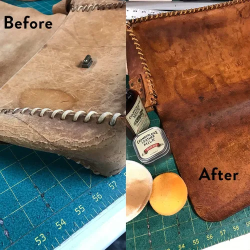 Vista 6 de Leather Milk Bálsamo reparador, acondicionador profundo para cuero. Repara cuero seco, agrietado y rayado. Natural, no tóxico. Fabricado en EE. UU.