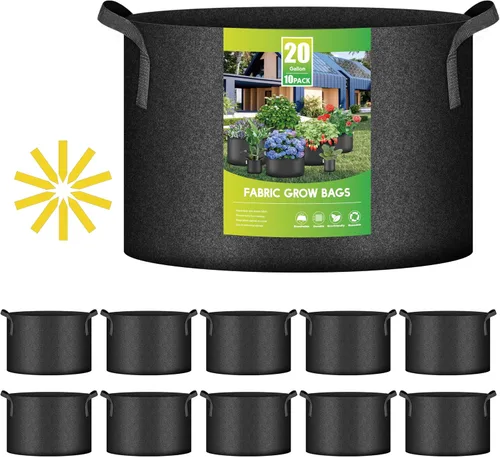 Vista 15 de iPower - Bolsa de cultivo para plantas de 5 galones, paquete de 6, resistentes, de tela con asas de nylon, contenedores de 300g de tela no tejida