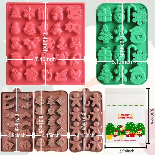 Vista 2 de Moldes de silicona para chocolate de Navidad, paquete de 5 moldes de silicona para dulces de Navidad con 20 bolsas de dulces de Navidad