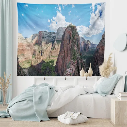 Vista 6 de Lunarable Zion - Tapiz del parque nacional, senderismo, aventura, fotografía de naturaleza de ángeles con cielo, decoración de tela para colgar