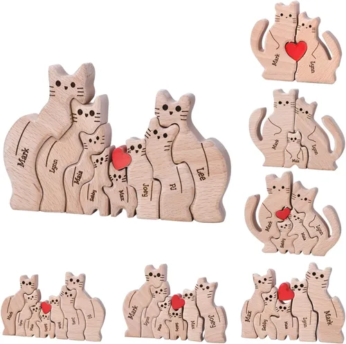 Vista 6 de Rompecabezas de madera personalizado con nombres familiares de 2 a 8, rompecabezas de madera de gato, rompecabezas de madera personalizable