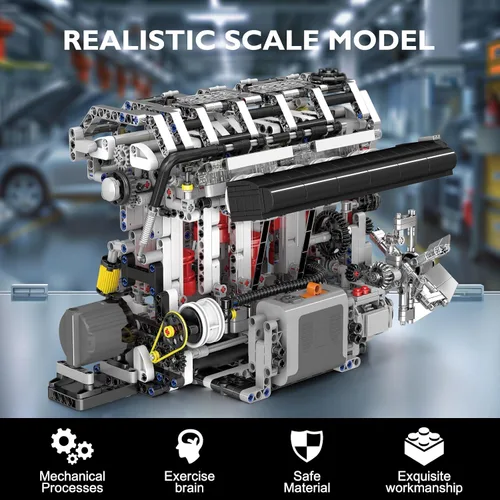 Vista 7 de JMBricklayer Juego de bloques de construcción de motor L4 para adultos, kits de motor técnico eléctrico con motor, kit de construcción de motor a