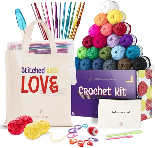 Vista 7 de Hearth & Harbor Kit de Ganchillo de 43 Piezas para Principiantes Adultos y Niños, Conjunto Pequeño con 9 Ganchos, 55 Yardas de Hilo Kit