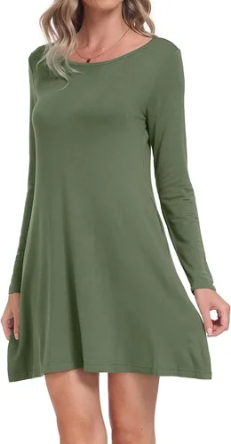 Vista 2 de Vestidos tipo camiseta sueltos casuales con bolsillos de manga larga para mujer