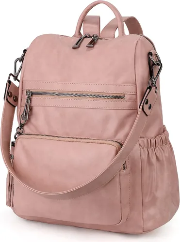 Vista 6 de UTO Mochila de cuero vegano para mujer, diseño de moda, convertible con borla, para viajes, con borla
