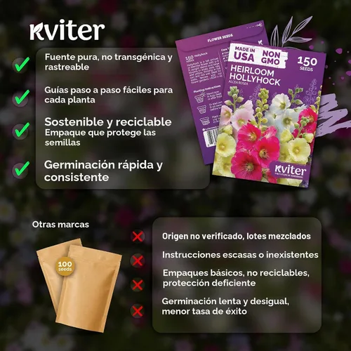 Vista 5 de 150 semillas de flores tradicionales de Hollyhock para plantar, Alcea Rosea