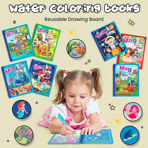 Vista 3 de Paquete de 8 libros para colorear con agua, libros reutilizables para pintar con agua con dinosaurios para niños pequeños, libro para colorear