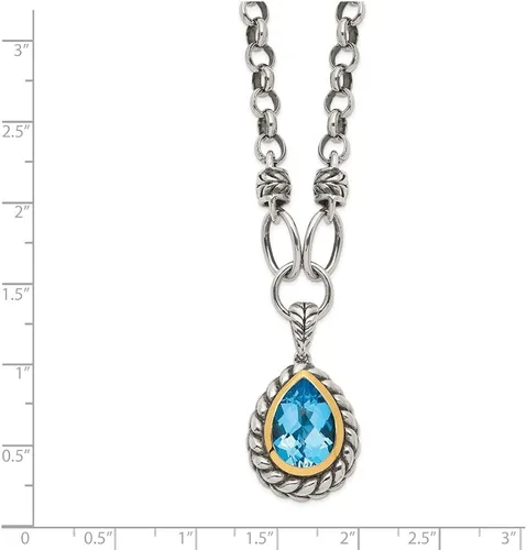Vista 2 de Collar con colgante de topacio azul suizo de plata de ley 925 maciza de 14 quilates y oro amarillo de 16.9in
