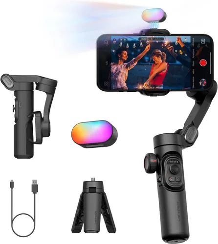 Vista 10 de AOCHUAN - Estabilizador de cardán para iPhone, smartphone con rueda de enfoque, seguimiento de cara/objeto para iPhone 16 15 Pro Max/Android