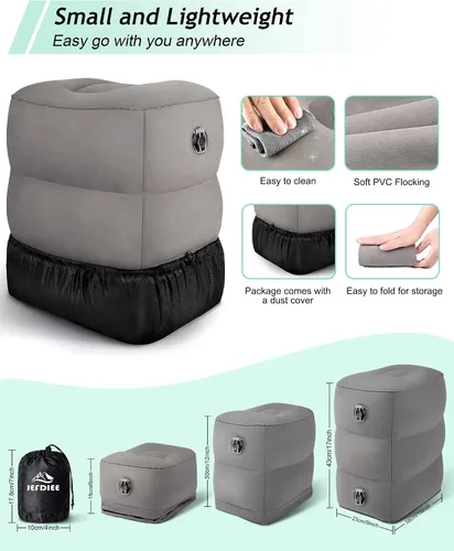 Vista 7 de JefDiee Almohada inflable de viaje y almohada inflable para descanso de pies, artículos esenciales de viaje para adultos, ideal para avión, oficina