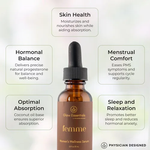 Vista 3 de Médico Diseñado Femme - Suero de progesterona tópico equilibrio hormonal para mujeres 20 mg de progesterona USP bioidéntica 1 oz FL 30 mL
