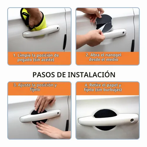 Vista 7 de 4 piezas de protector de recesión de pintura para taza de puerta de automóvil, diseño universal en 3D con textura de fibra de carbono, protector