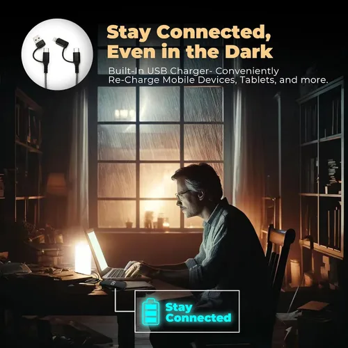 Vista 6 de LFI Lights Lámpara de mesa de emergencia para cortes de energía, luz recargable de más de 200 horas con cargador USB, cable 3 en 1, 3 modos, sensor