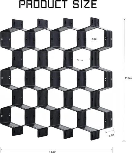 Vista 7 de Separador de panal de abejas, organizador de cajones ajustable, para ropa interior, cinturón, bufanda, calcetines (negro)