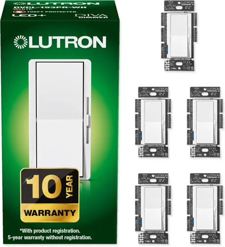 Vista 19 de Lutron Diva LED+ Interruptor Regulador de Luz para Bombillas LED Regulables, Halógenas e Incandescentes, 150 Vatios, Unipolar o 3 Vías, Almendra