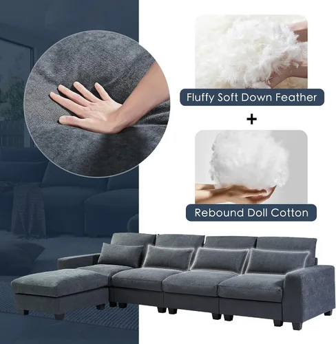 Vista 82 de Sofá modular moderno en forma de U de 115 pulgadas, juego de sofás tapizados grandes con asiento de almacenamiento, sofá cama convertible con diván