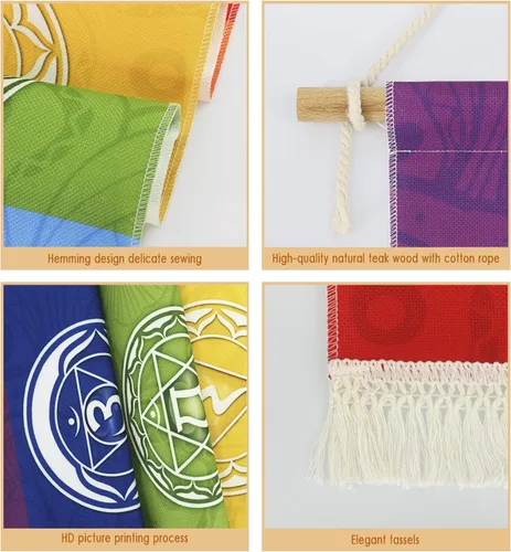Vista 2 de Póster colgante de lienzo para meditación, 7 chakras, mandala, yoga, pintura Tapiz de yoga para colgar en la pared con 1 borla, decoración