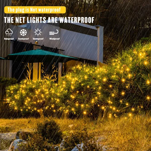 Vista 7 de JMEXSUSS - Luces de red para exteriores impermeables, de 12 x 5 pies, con enchufe y 8 modos con control remoto, 360 luces LED para decoración