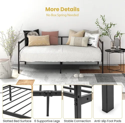 Vista 5 de KOMFOTT Marco de sofá cama de metal tamaño individual, plataforma de soporte de listones de metal resistente, sofá cama con almacenamiento,