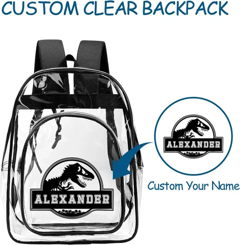 Vista 2 de Ecautly Mochila clara personalizada, mochila plástica clara de encargo para la escuela con nombre, Mochila E-clear
